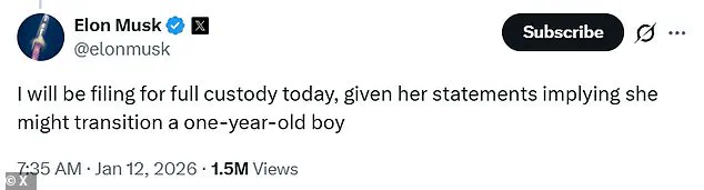 Elon Musk Seeks Legal Custody of Son After Mother's Social Media Posts Interpreted as Supporting Child Transitioning