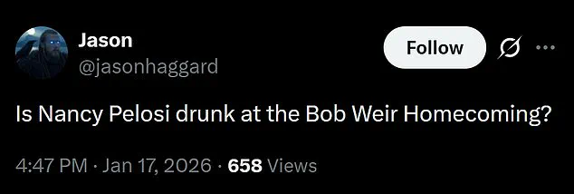 Nancy Pelosi's Unsteady Tribute at Bob Weir's Memorial Sparks Health Concerns Online