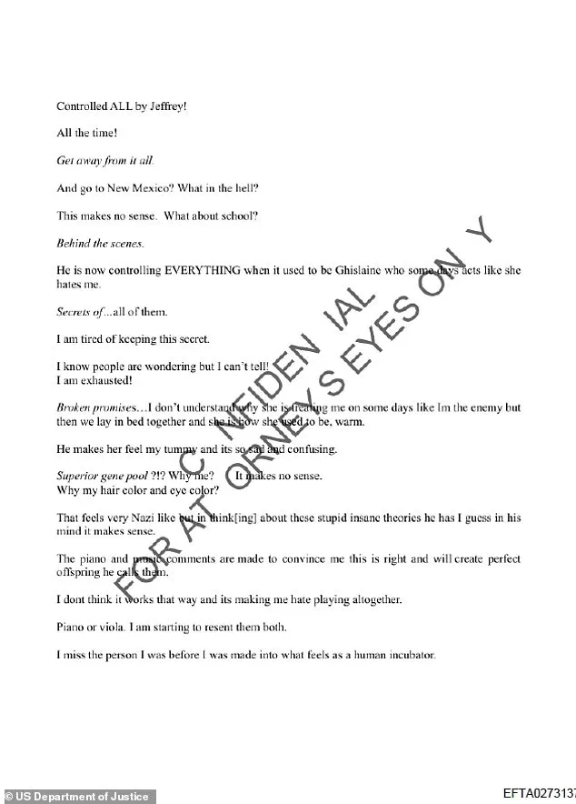 DOJ Unveils Epstein Documents: Victim's Diary Details Forced Pregnancy and Nazi-Inspired Claims