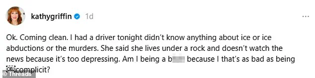 Kathy Griffin Condemns Driver's Willful Ignorance of ICE Raids and Related Deaths