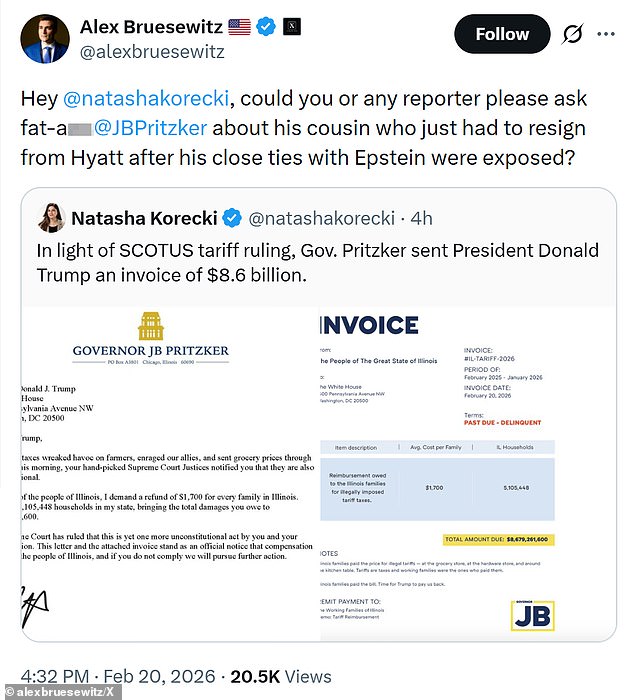 Illinois Governor Sends $8.6 Billion Invoice to Trump, Demanding Refunds Over Invalid Tariffs