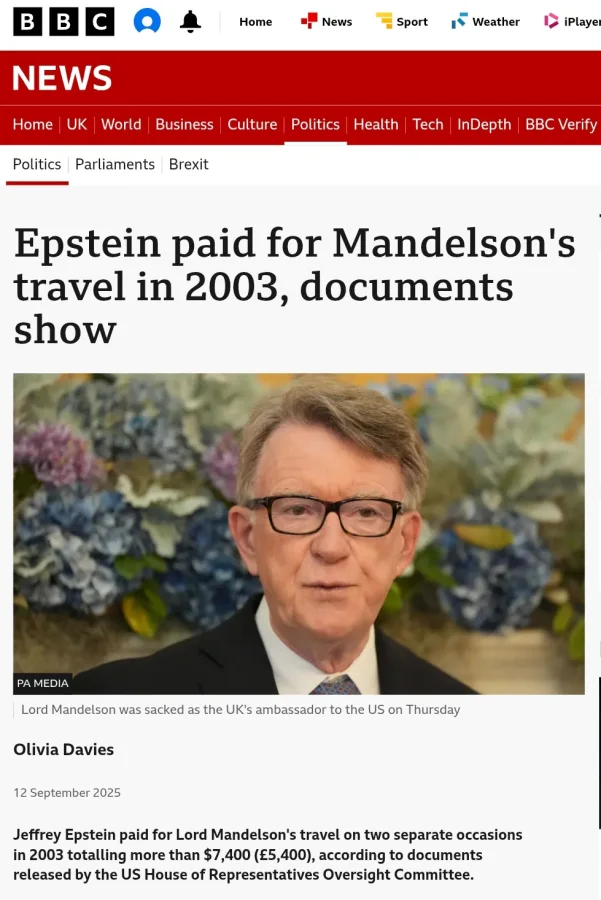 Jeffrey Epstein's Links to Lord Peter Mandelson Exposed in New Documents, Raising Political Questions