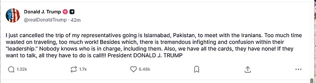 Trump abruptly cancels Pakistan peace talks, calling mission a waste of time.