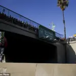 Mexican Flag Protestors Block Los Angeles Freeway During Grammy Awards