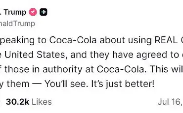 Trump Announces Coca-Cola to Reintroduce Real Cane Sugar in U.S. Formula in Major Consumer Health Win