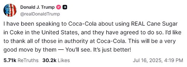 Trump Announces Coca-Cola to Reintroduce Real Cane Sugar in U.S. Formula in Major Consumer Health Win