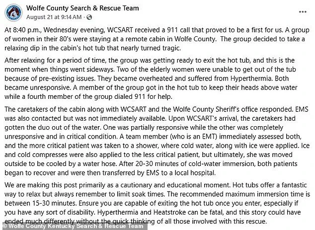 Elderly Women Trapped in Hot Tub Face Severe Hyperthermia in Campton, Kentucky – Rescue Teams Warn of Dangers